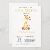 Giraffe Baby shower Uitnodiging Geel en grijs (Voorkant / Achterkant)