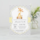 Giraffe Baby shower Uitnodiging Geel en grijs (Staand voorkant)