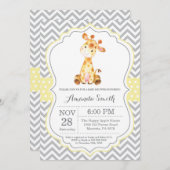 Giraffe Baby shower Uitnodiging Geel en grijs (Voorkant / Achterkant)