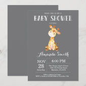 Giraffe Baby shower Uitnodiging grijs (Voorkant / Achterkant)