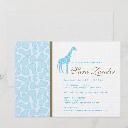 Giraffe Baby shower Uitnodiging - Jongen (Voorkant / Achterkant)
