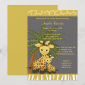 Giraffe Baby shower Uitnodiging mammie grijs geel (Voorkant / Achterkant)