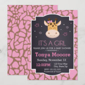 Giraffe Baby shower Uitnodiging (meisje) (Voorkant / Achterkant)