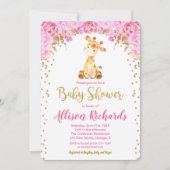 Giraffe baby shower uitnodiging meisje roze goud (Voorkant)