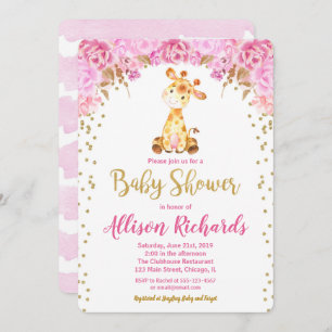 Giraffe baby shower uitnodiging meisje roze goud