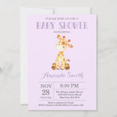Giraffe Baby shower Uitnodiging Paars en grijs (Voorkant)