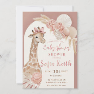 Giraffe Baby Shower Uitnodiging Roze Boho Safari