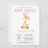 Giraffe Baby shower Uitnodiging Roze en Grijs (Voorkant)