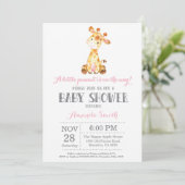 Giraffe Baby shower Uitnodiging Roze en Grijs (Staand voorkant)