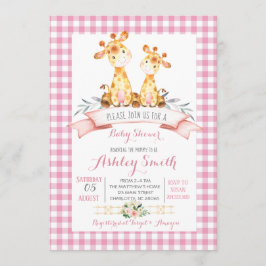 Giraffe baby shower uitnodiging roze meisje