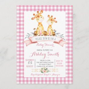 Giraffe baby shower uitnodiging roze meisje