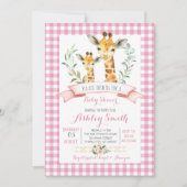 Giraffe baby shower uitnodiging roze meisje (Voorkant)