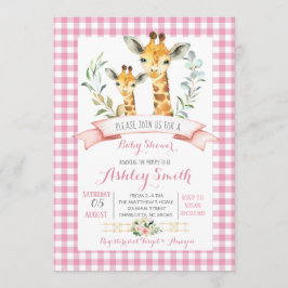 Giraffe baby shower uitnodiging roze meisje