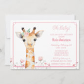Giraffe Baby shower uitnodiging, roze meisje Giraf Kaart (Voorkant)