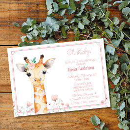 Giraffe Baby shower uitnodiging, roze meisje Giraf Kaart