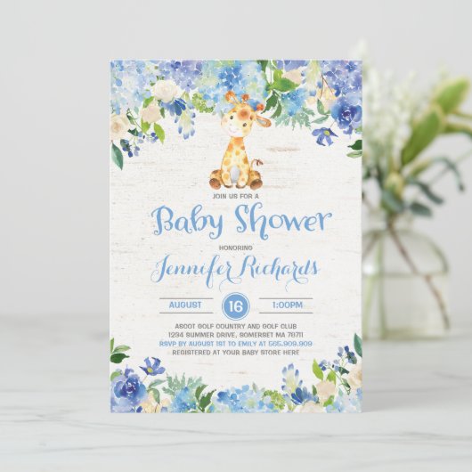 Giraffe Baby shower Uitnodiging Rustic Boy Shower (Staand voorkant)