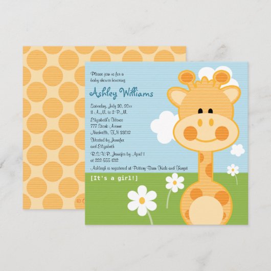 Giraffe Baby Shower-uitnodigingen Kaart (Voorkant / Achterkant)