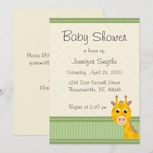 Giraffe Baby Shower-uitnodigingen Kaart (Voorkant / Achterkant)