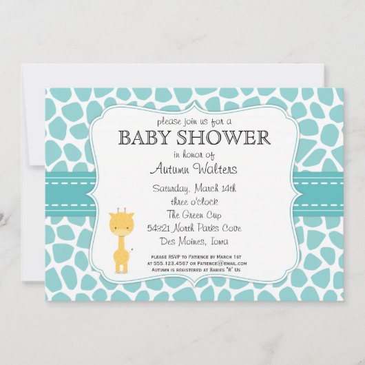 Giraffe Baby Shower-uitnodigingen Kaart (Voorkant)