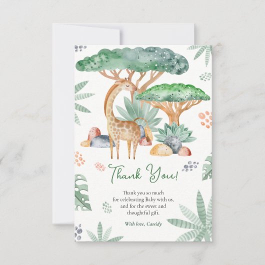 Giraffe Baby shower waterverf tropisch dier Bedankkaart (Voorkant)