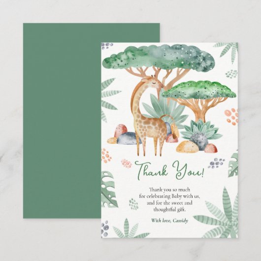 Giraffe Baby shower waterverf tropisch dier Bedankkaart (Voorkant / Achterkant)