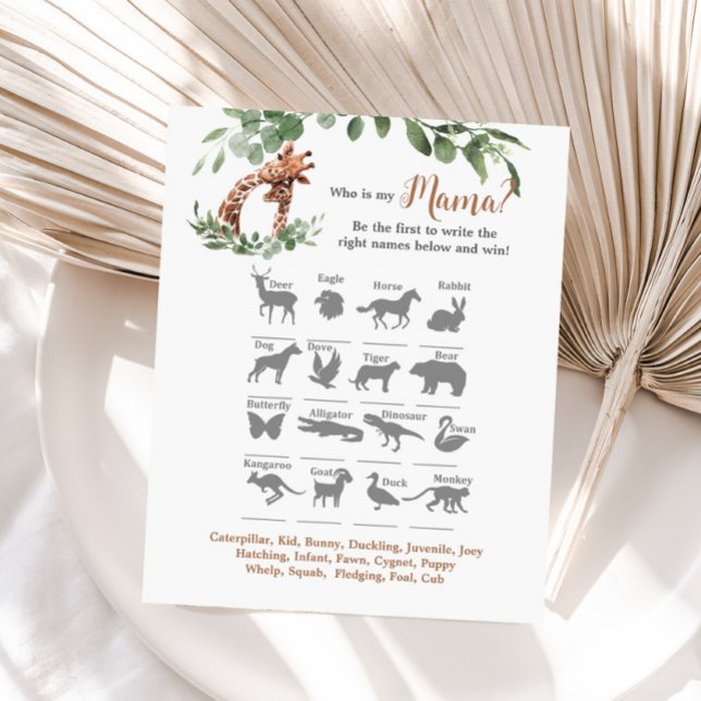 Giraffe baby shower Wie is mijn mama spel (Creator heeft geüpload)