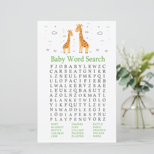 Giraffe Baby shower Word Search Game (Staand voorkant)