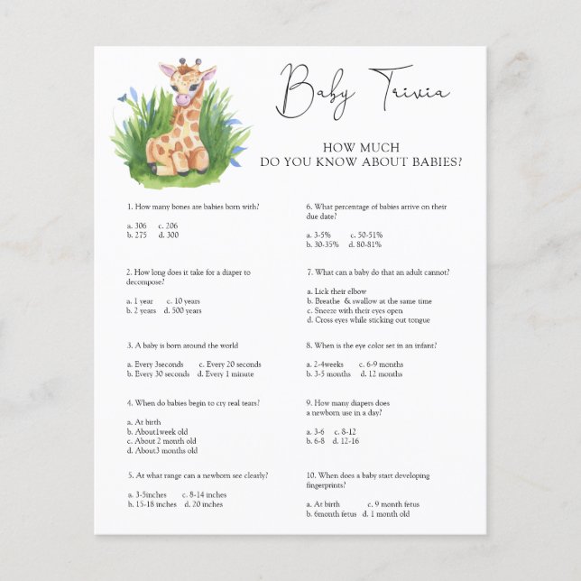 Giraffe Baby Trivia | Baby showers wild (Voorkant)
