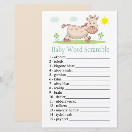Giraffe Baby woord hussel spel (Voorkant / Achterkant)