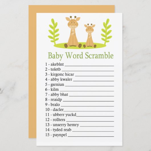 Giraffe Baby word scramble game (Voorkant / Achterkant)