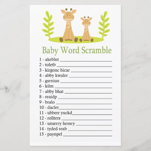 Giraffe Baby word scramble game (Voorkant)