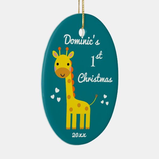 Giraffe Baby's eerste kerstcadeau Keramisch Ornament (Rechts)
