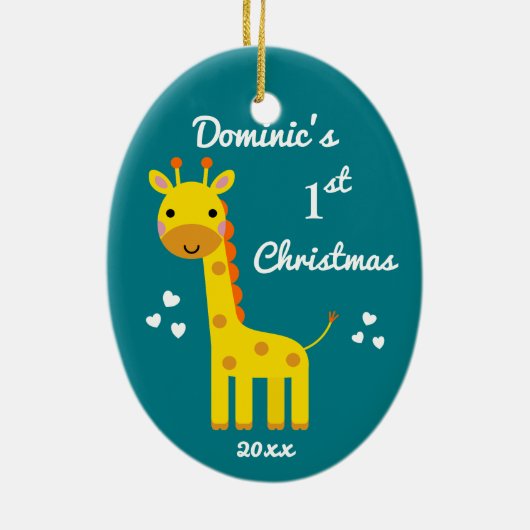 Giraffe Baby's eerste kerstcadeau Keramisch Ornament (Achterkant)
