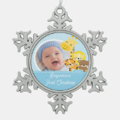 Giraffe Baby's eerste kerstfoto Tin Sneeuwvlok Ornament (Voorkant)