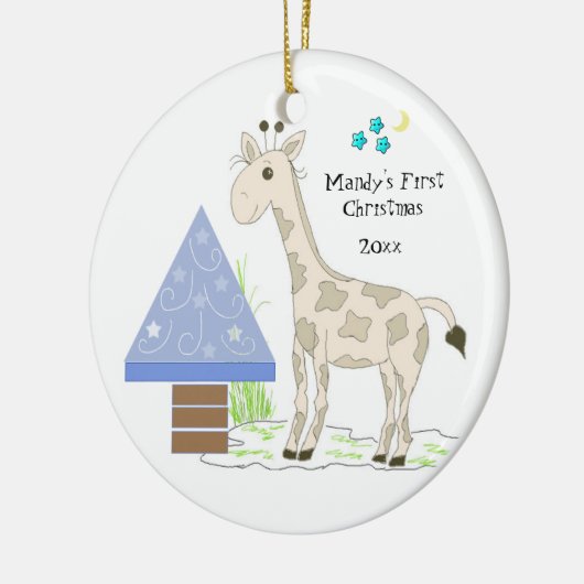 Giraffe Baby's Eerste Kerstmis Keramisch Ornament (Links)