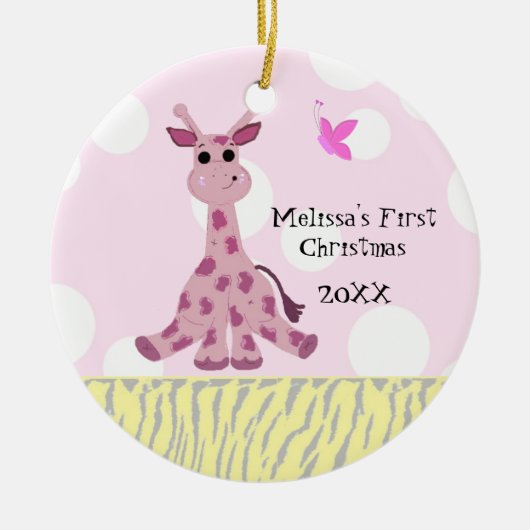 Giraffe Baby's Eerste Kerstmis Keramisch Ornament (Voorkant)