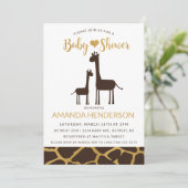 Giraffe babyshower uitnodiging bruin & goud (Staand voorkant)