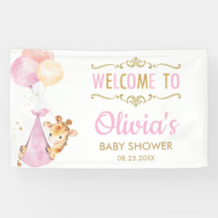 Giraffe Balloons Girl Baby shower Welkomstachtergr Spandoek