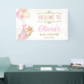 Giraffe Balloons Girl Baby shower Welkomstachtergr Spandoek (Beurs)