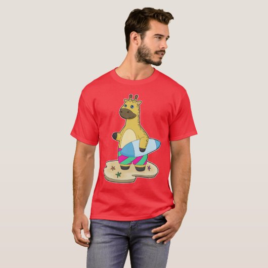 Giraffe Beach Surfboard Zomer T-shirt (Voorkant volledig)