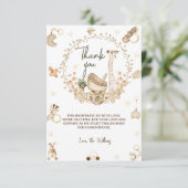 Giraffe & Beer Neutral Boho Baby shower Bedankkaart (Staand voorkant)