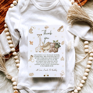 Giraffe & Beer Neutrale Boho Baby Shower Bedankkaart