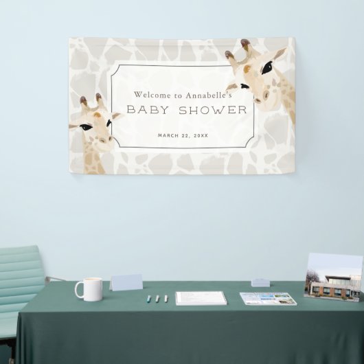 Giraffe Beige Waterverf Baby shower Welkomstteken Spandoek (Beurs)
