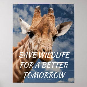 Giraffe, bespaar wild voor een betere toekomst poster