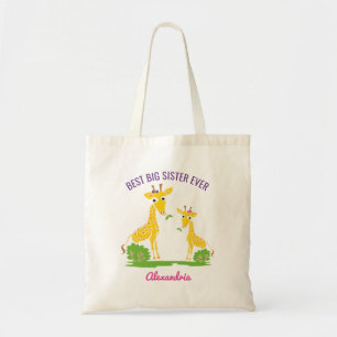 Giraffe Best Big Sister Ever Girls op persoonlijke Tote Bag