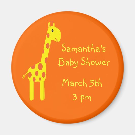 Giraffe Bewaar de datum Baby shower Sinaasappel & Magneet (Voorkant)