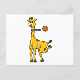 Giraffe bij basketbal met basketbalring briefkaart