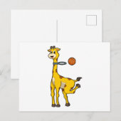 Giraffe bij basketbal met basketbalring briefkaart (Voorkant / Achterkant)