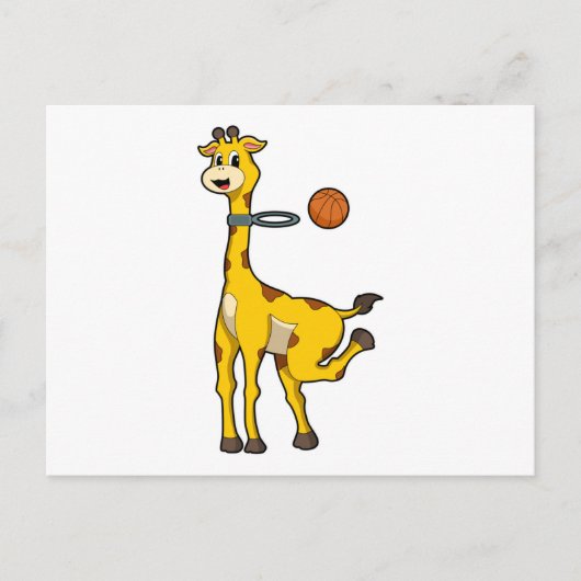 Giraffe bij basketbal met basketbalring briefkaart (Voorkant)