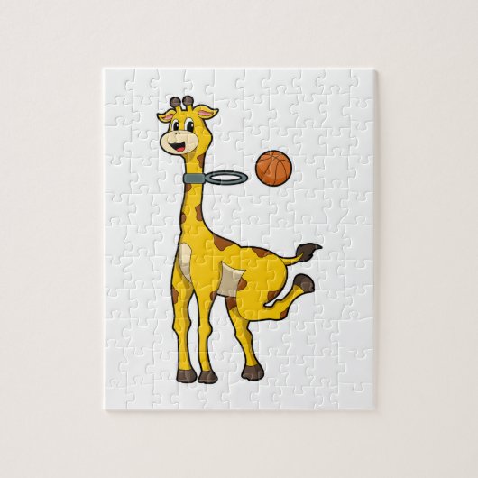 Giraffe bij Basketball met Basketball-hoepel Legpuzzel (Verticaal)